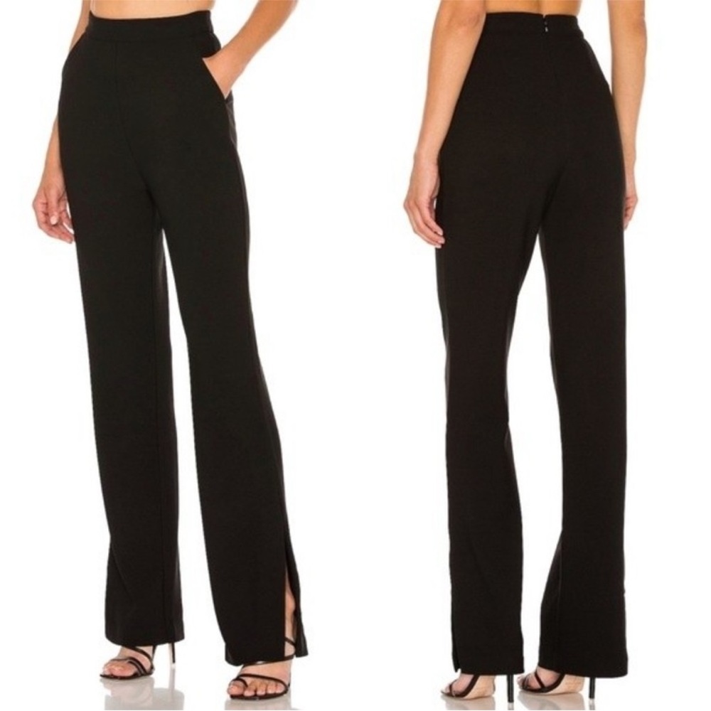 NBD Revolve Granada Black Trouser Dress Pants Split Hem High Waist Size Medium